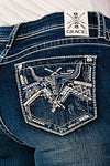 Grace In L.A 3D Steer Head Mid Rise Bootcut Jeans