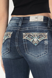  Miss Me Gold and Turquoise Floral Bootcut Jeans